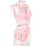 Toucheart Erotic Halter Bodysuit Large Mesh Splicing Andheavy Craftsmanship Women Hollow Seductive Intimate Hot Private Bodysuit