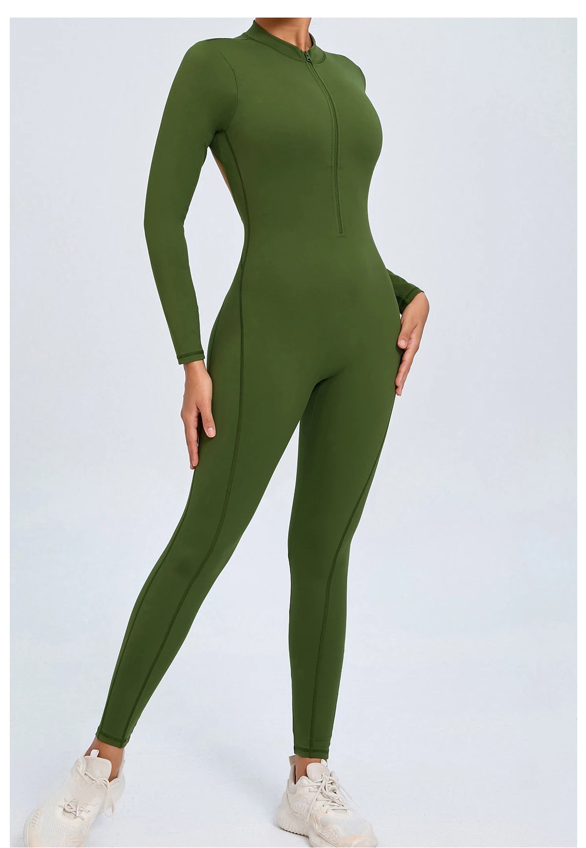Women Sportwear Yoga Jumpsuit Zip Long Sleeve Back Open Outfit Fitness Tracksuit Tight One-piece Gym Overalls Sports Bodysuit