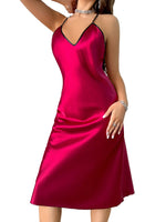 Elegant Women's Nightgown V Neck Sexy Sleepwear Red Comfortable Long Dress Comfortable Sleepwearfor Bridal and Daily Wear