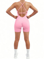 Sexy Fitness Jumpsuit Women Cross Adjustable Sports Playsuit Running One Piece Yoga Suit Scrunch Shorts Backless Set Romper
