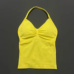 HISTELLO GYM Longline Strappy Top Women Seamless Yoga Clothing With Removable Pads V Neck Open Back Bra Workout Sports Halter