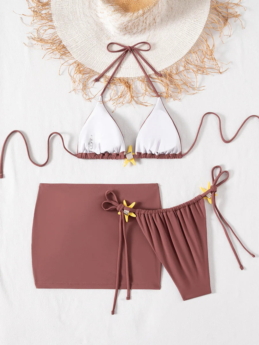 With Skirt Halter Brazilian Bikini Women Swimwear Female Swimsuit Three-pieces Bikini Set Bather Bathing Suit Swim Beachwear