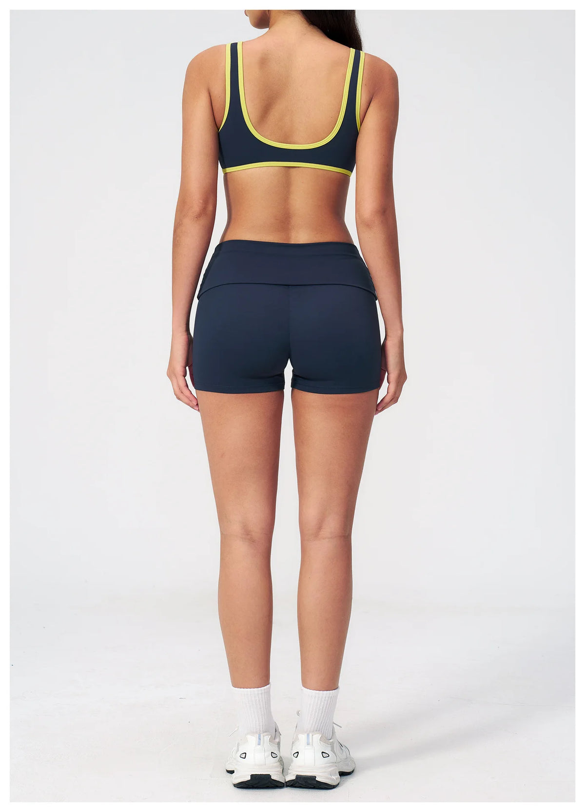Tight Color Contrast Yoga Suit 2 Pieces Women V Neck Sports Bra Pleate High Waist Shorts Gym Running Fitness Suits Tracksuit