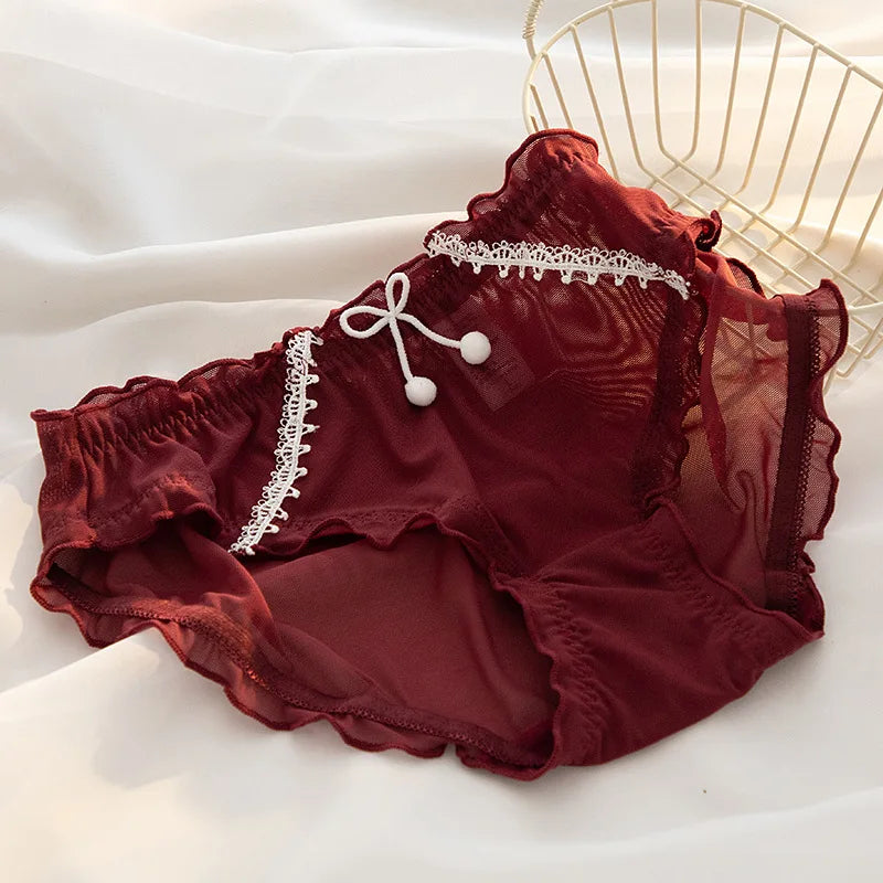 Lace Panties Women Underwear L-XL Low-Rise Briefs Sexy Underpants Lace Solid Color Panties Comfy Lingerie