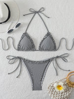 Halter Triangle String Bikinis 2026 Women Sexy Striped Swimsuit RuffleSwimwear Female Bathers Bathing Swimming Swim Suit