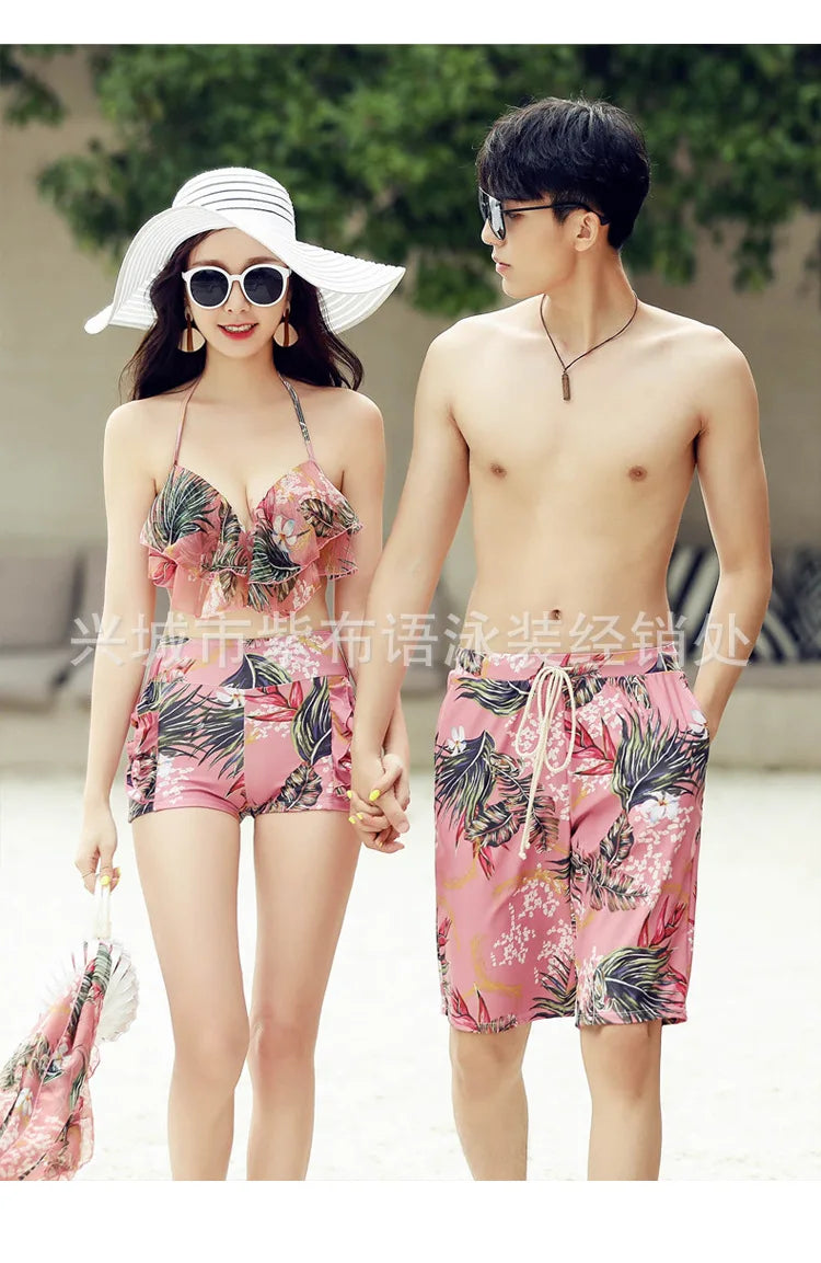 Swimsuit Fashionable Sweet Couple Swimsuit Bikini Three Piece Men's Beach Shorts