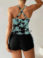 High Waist Swimwear Women 2025 New Two Pieces Swimsuit with Shorts Coconut Palm Print Tankini Set Summer Bathing Suit Trunks