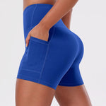 Solid Pocket Shorts Women Fitness Sports Short High Waist Yoga Short Cycling Comprehensive Training Jog Squat Proof