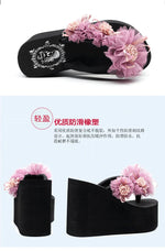 2025 New Beach Flip Flops For Women Summer Wedges Shoes Bohemian Flower Slippers Girls Sexy High Heels Street Platform Sandals