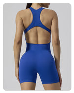 Seamless Yoga Jumpsuit Sleeveless Shorts One Piece Yoga Suit Sexy Cutout Backless Top Women Playsuit Gym Summer Workout Clothes