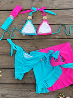 Sexy Skirt 4 Pieces Bikini Set Women Luxury Blue Patchwork Rhinestone Push Up Cover Up Swimsuit 2024 Beach Bathing Suit Swimwear