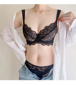 Modest French Lace Abaya Bra Set Women Sexy Deep V Full Coverage Big Bust Support Anti Sagging Comfort Summer Luxury Minimizer