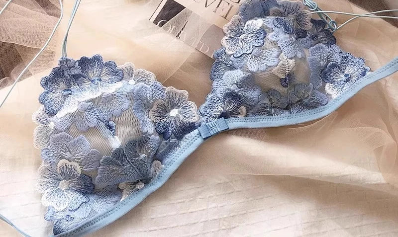 French Niche Lingerie Set Embroidered Mesh Triangle Cup Wireless Bralette Retro Thin Sexy Comfort Bra Australia MOYISU Sexy Bra
