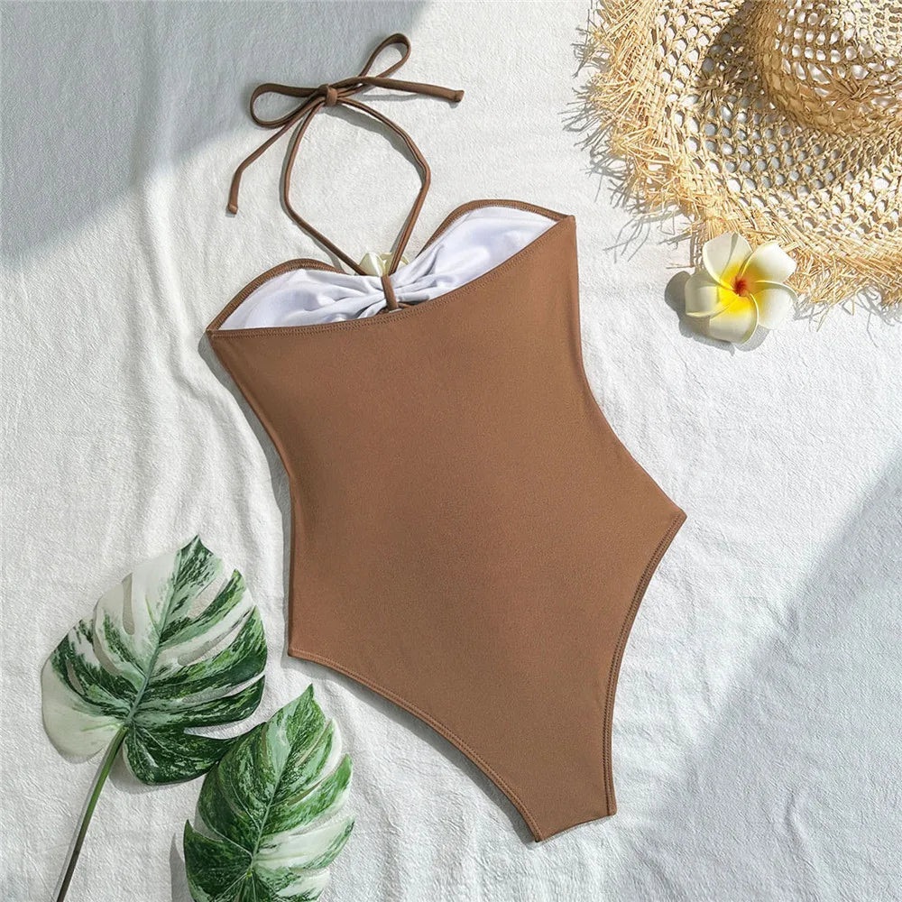 Sexy 3D Flower Hollow Out Swimwear One Piece Swimsuits Women 2026 Summer String Halter Monokini Swimming Bathings Suit Bather