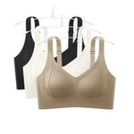 3Pcs/Set Women Seamless V-Neck Bra Plus Size Support Ribbed Bras Sexy Lingerie Detachable Bust Pads Comfort Intimates M-4XL