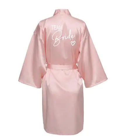 Wedding Party Team Bride Robe With Black Letters Kimono Satin Pajamas Bridesmaid Bathrobe SP004