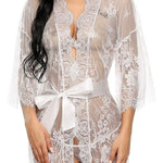 Romantic Lace Robe Set Women Sheer Floral Babydoll Lingerie Nightwear Belt Elegant Bridal Boudoir Sleepwear Mesh Nightgown