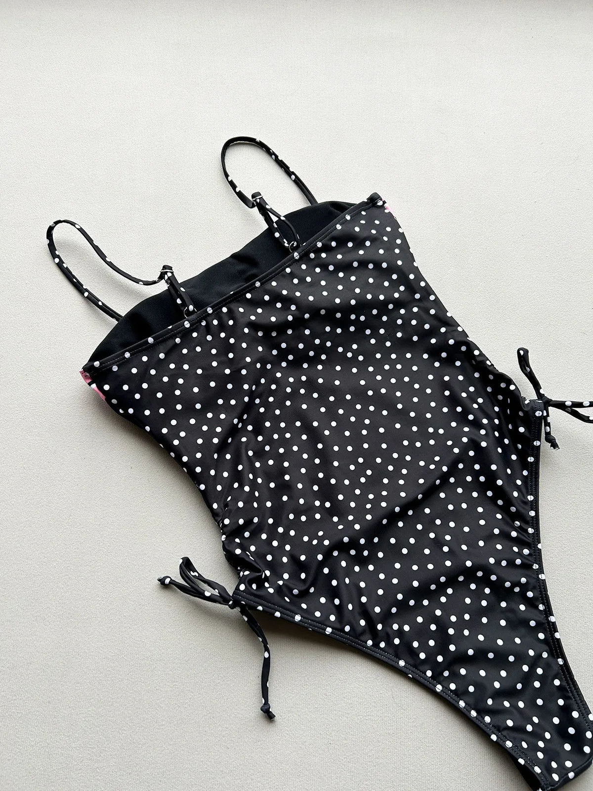 2026 Summer Women's One-piece Suit Swimwear Dot Patchwork Swimsuit Strappy Bodysuit Bikini High Waist Push Up Monokini Beachwear