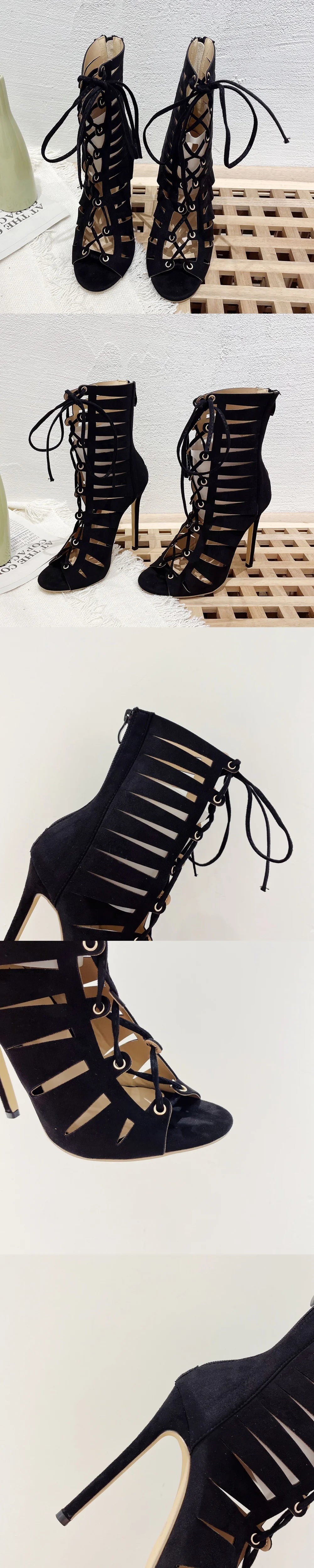 New Big Size 42 Sexy Thin High Heels Cross-tied Gladiator Sandals Women Elegant Black Dancing Party Shoes Stiletto Ankle Booties