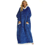 New 120/150cm Winter Thick Blanket Extra Plush Hoodie Lengthened Large Pocket Imitation Cashmere Home Coat Fleece TV Blanket 1pc