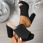 Summer New Women's Square Toe High-heeled Slippers Platform Black Fish Mouth Plus Size Party Shoes