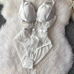 MOYISU Sexy Western Style Bodysuit for Women Sheer Net Halter Push Up Pads Summer Lingerie Figure Control See Through Hot Sale