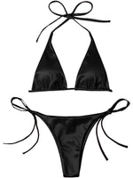 Sexy Satin Halter Brazilian Padded Bikini Female Swimsuit Women Swimwear Two-Pieces Bikini Set Bather Bathing Suit Swim V4966S