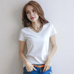 Women Summer T-shirt V-neck Short Sleeve Slim Fit T-shirt Solid Color Pullover Tops Women Bottoming Shirt Streetwear