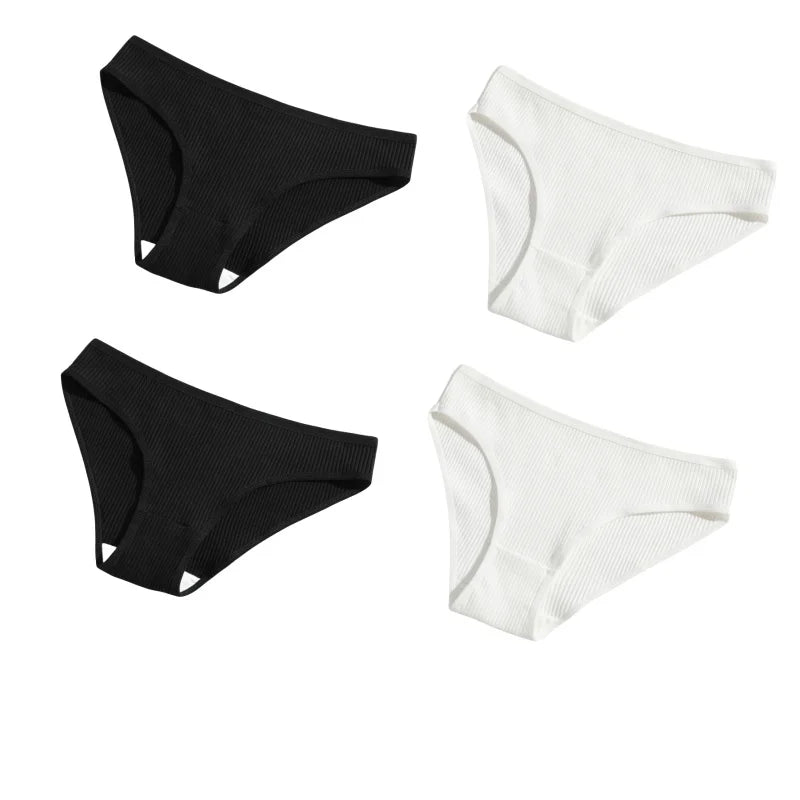 4Pcs/Set Cotton Panties For Women Low Rise Underwear Breathable Briefs Solid Color Sports Underpants Female Lingerie