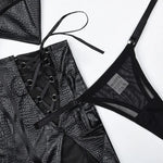 Toucheart Erotic Lingerie New High-quality Leather and Fabric Spliced mesh Sexy Strap Cross Halter Neck Sexy Hot Underwear Set