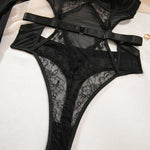 Women's Sexy Black Lace See-Through Jumpsuit - Hollow Mesh Shapewear Bodysuit for Special Occasions