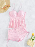 Women's Bathing Suit Two Pieces Push Up Tankini Set Summer Sexy Beach Wear White High Waisted Swimwear Women Swimsuit Shorts