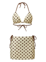 Women's Dots Print 3 Piece Swimsuits Halter Tie-ups Bikini Set with Cover Ups Skirt Summer Bathing Suits for Beach Pool
