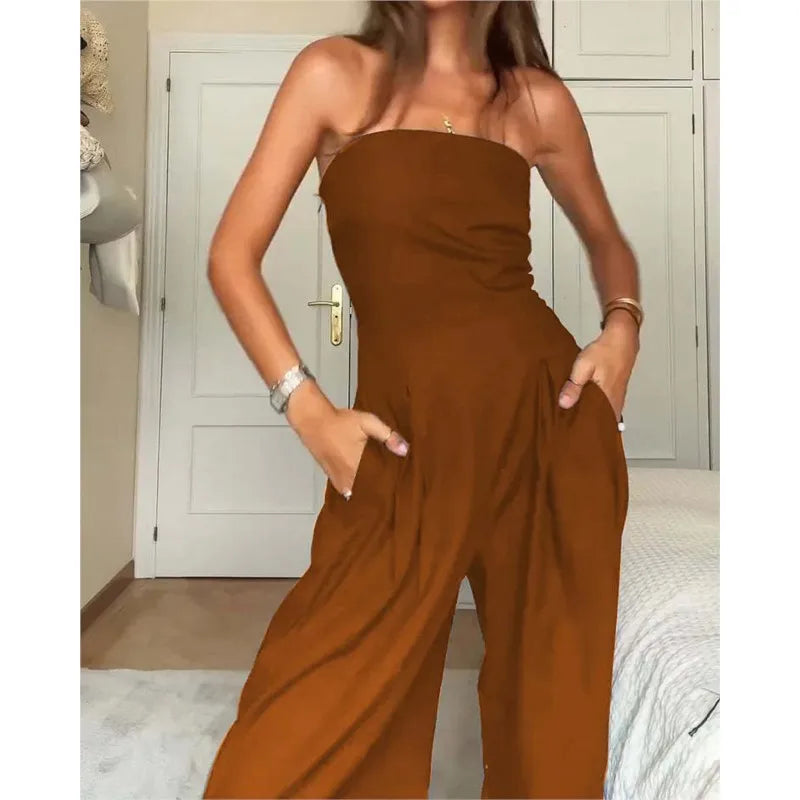 Women's 2025 Summer New Fashion Tube Jumpsuit Sleeveless Strapless Romper Sexy Wide Leg Romper Y2K Fashion High Street Jumpsuit