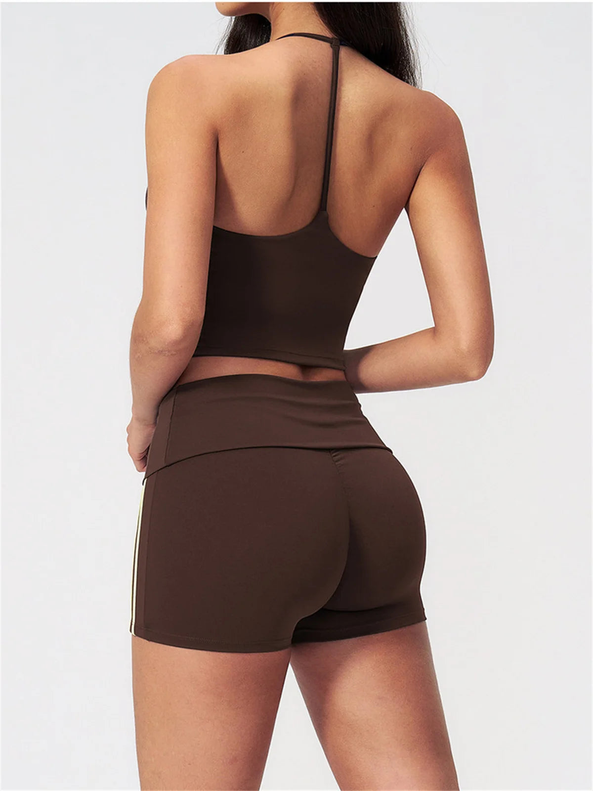 Color Blocked Yoga Suit 2 Pieces Women Slim Sports Tank Top High Waist Leggings Shorts Outfit Tight Outdoor Running Fitness Suit