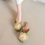 Women's Slip-On Sandals 2026Summer New Floral Closed-Toe Half Slippers,Elegant Style,Perfect with Dresses,Gentle Summer Footwear