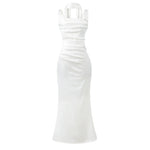 Pure Desire Style Collarbone-revealing Strapless Long Dress Feminine And Slim-fitting With Pleated Waist Tie Straps Bodycon LWIO
