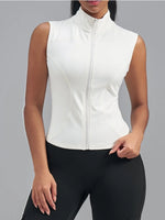 Women Zipper Yoga Shirts Solid Stand Up Collar Elastic Slim Fit Sports Jacket Breathable Sleeveless Sunscreen Workout Clothes