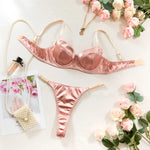 2 Pcs Sexy Bra Set Women Underwear Underwire Push Up Satin Patchwork Bras and Thongs Suits Attractive Bilizna Intimate Set