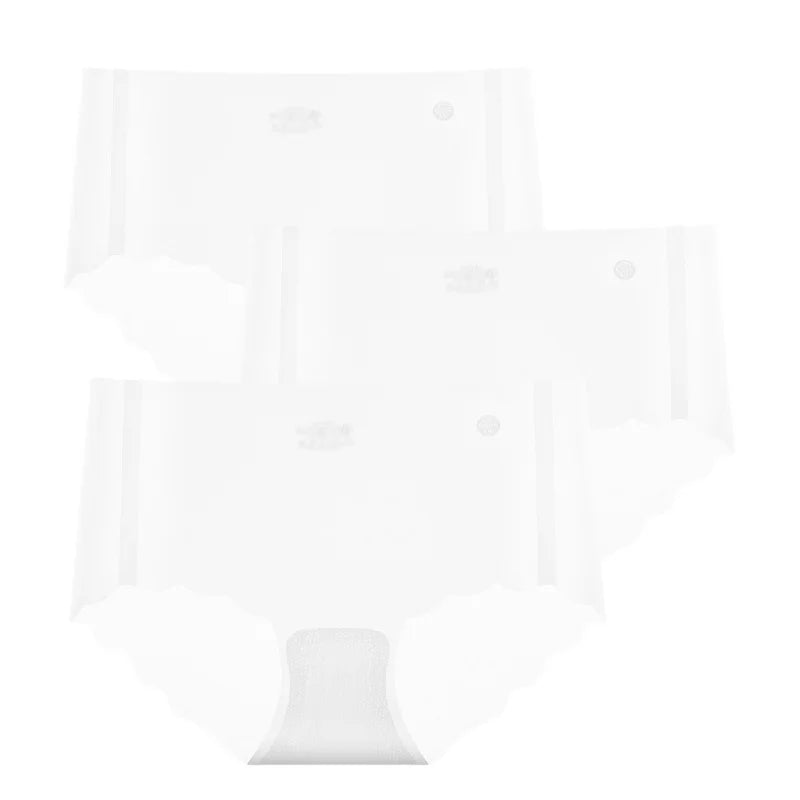 3Pcs/Set Women Ice Silk Briefs Scallop Trim Seamless Panties Ladies Underwear Lightweight Sexy Lingerie Female Underpants M-XL