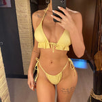 New With Sarong Halter Ruffled Bikini Women Swimwear Female Swimsuit Three-pieces Bikini Set Bather Bathing Suit Swim Lady V4144