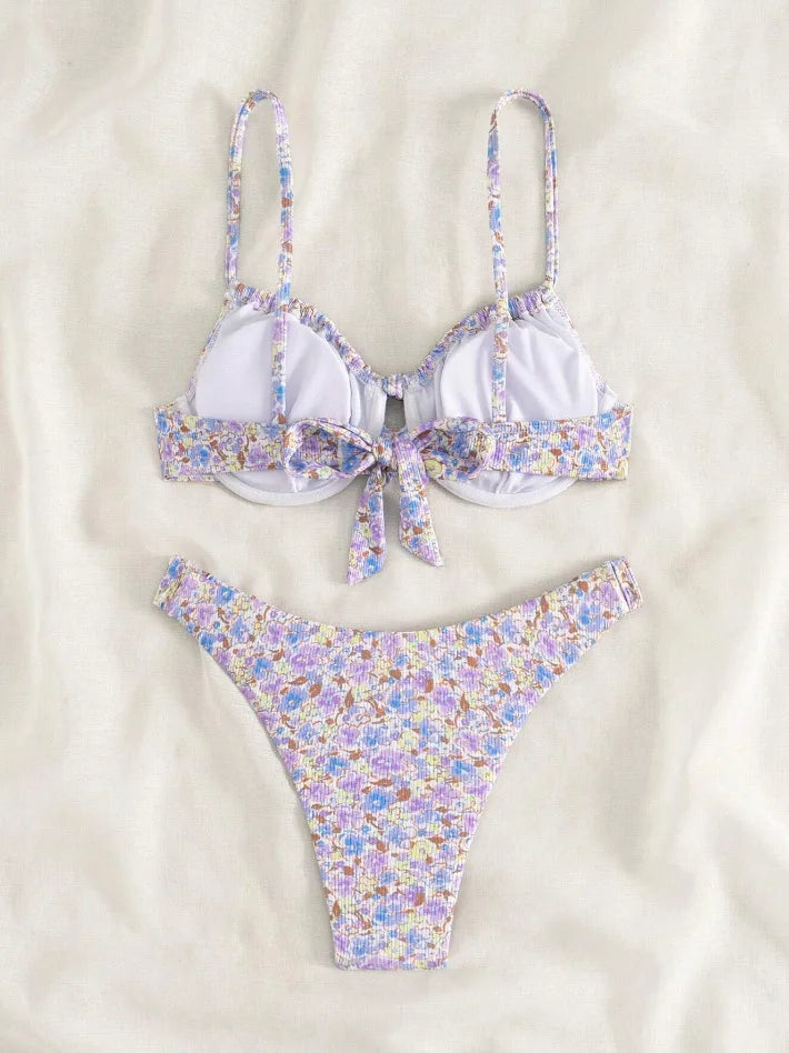 New Sexy Floral Print Push Up Bikini 2024 Women Swimwear Female Swimsuit Two Pieces Thong Bikini Set Bather Bathing Suit Beach