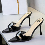 BIGTREE Shoes Women PVC Transparent Shoes for Women Sexy Pointed Open Toe Shallow Slider Slippers Ladies Sandal High Heels Mules