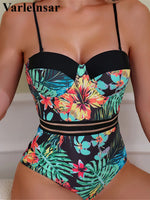 S - XL Leaves Printed Underwired With Bra Cup Women Swimwear One Piece Swimsuit Female Monokini Bather Bathing Suit Swim V5466