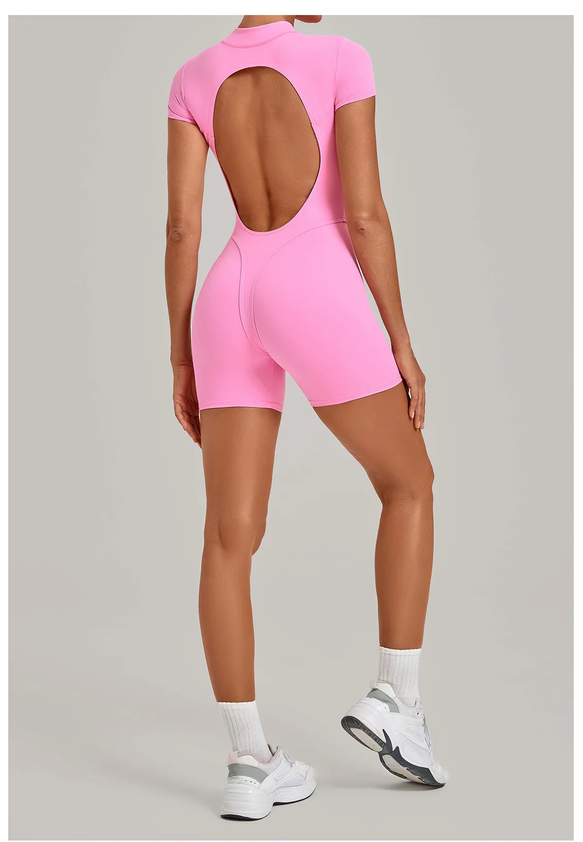 Half-zipper Slimming Yoga Jumpsuit Women Hollow Out Backless Sports One Piece Suits Short Sleeve Butt Lifting Tight Overalls