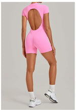 Half-zipper Slimming Yoga Jumpsuit Women Hollow Out Backless Sports One Piece Suits Short Sleeve Butt Lifting Tight Overalls