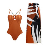 2024 Sexy Sling Ruffle Solid Two Pieces Bikini Women High Waist 3D Flower Swimsuit Skirt Summer Backless Beachwear Bathing Suit