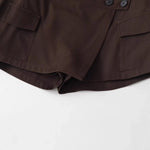 Women's Workwear Skirt-pants Dark Brown Wrap Design Cargo Skort With Pockets For Women High Waist Summer Shorts Elegant 56S3