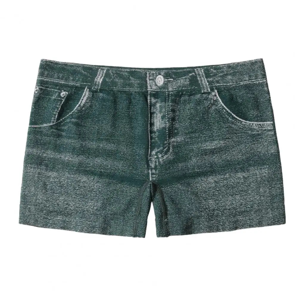 Denim Shorts Women Shorts High Stretchy Imitation Denim Short Leggings with Pockets Tight Fitting Summer Shorts