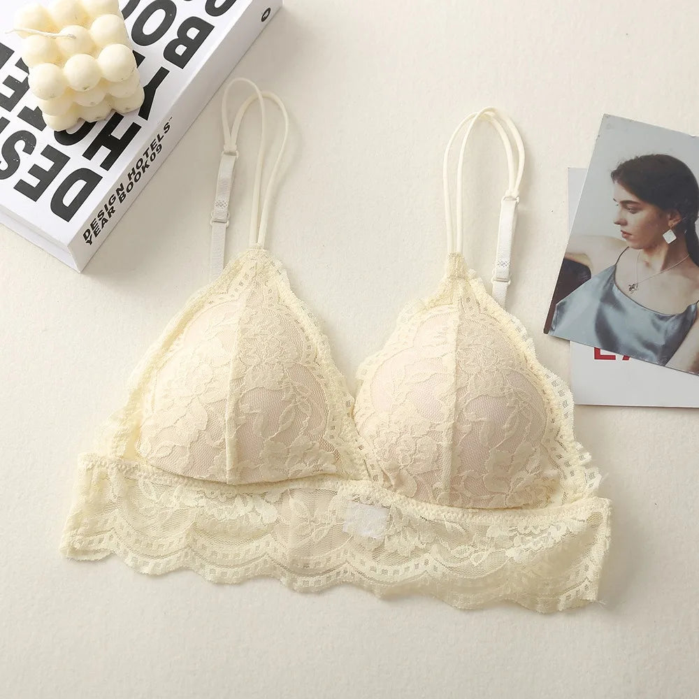 Lace Bra Women Non-wire Bralettes Small Cup Push Up Bras Backless Sexy Lingerie French 1/3 Cup Underwear Female Padded Brassiere
